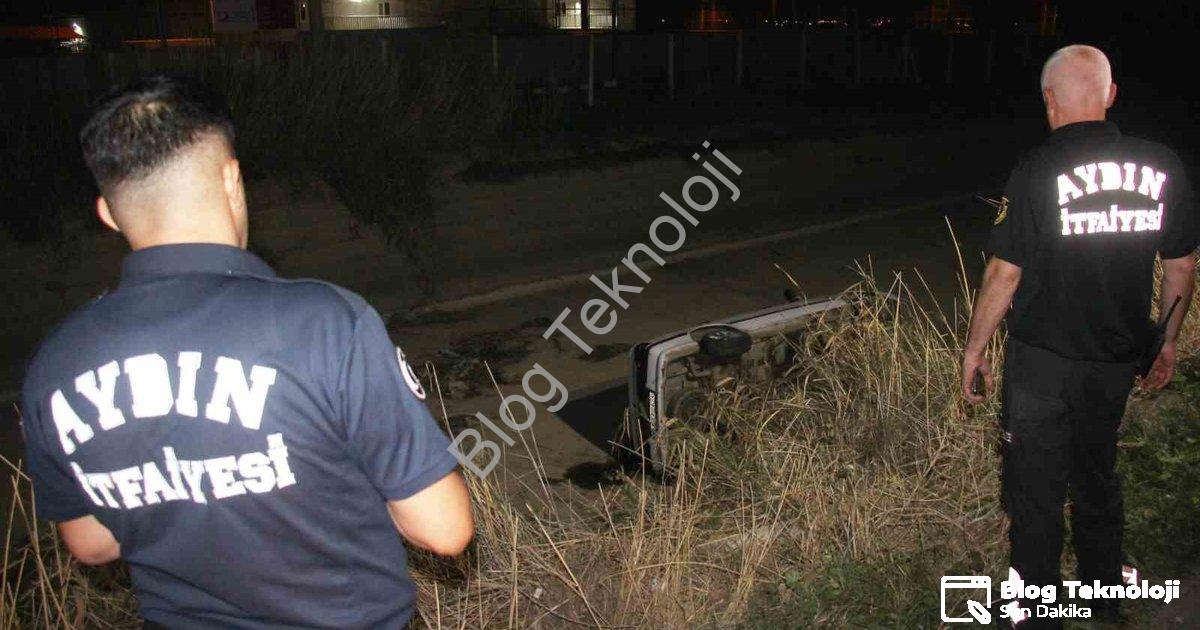 "Aydın'da Felaketin Eşiğinden Dönüldü: Araç Kanala Uçtu" başlıklı haber için fotorealistik, profesyo